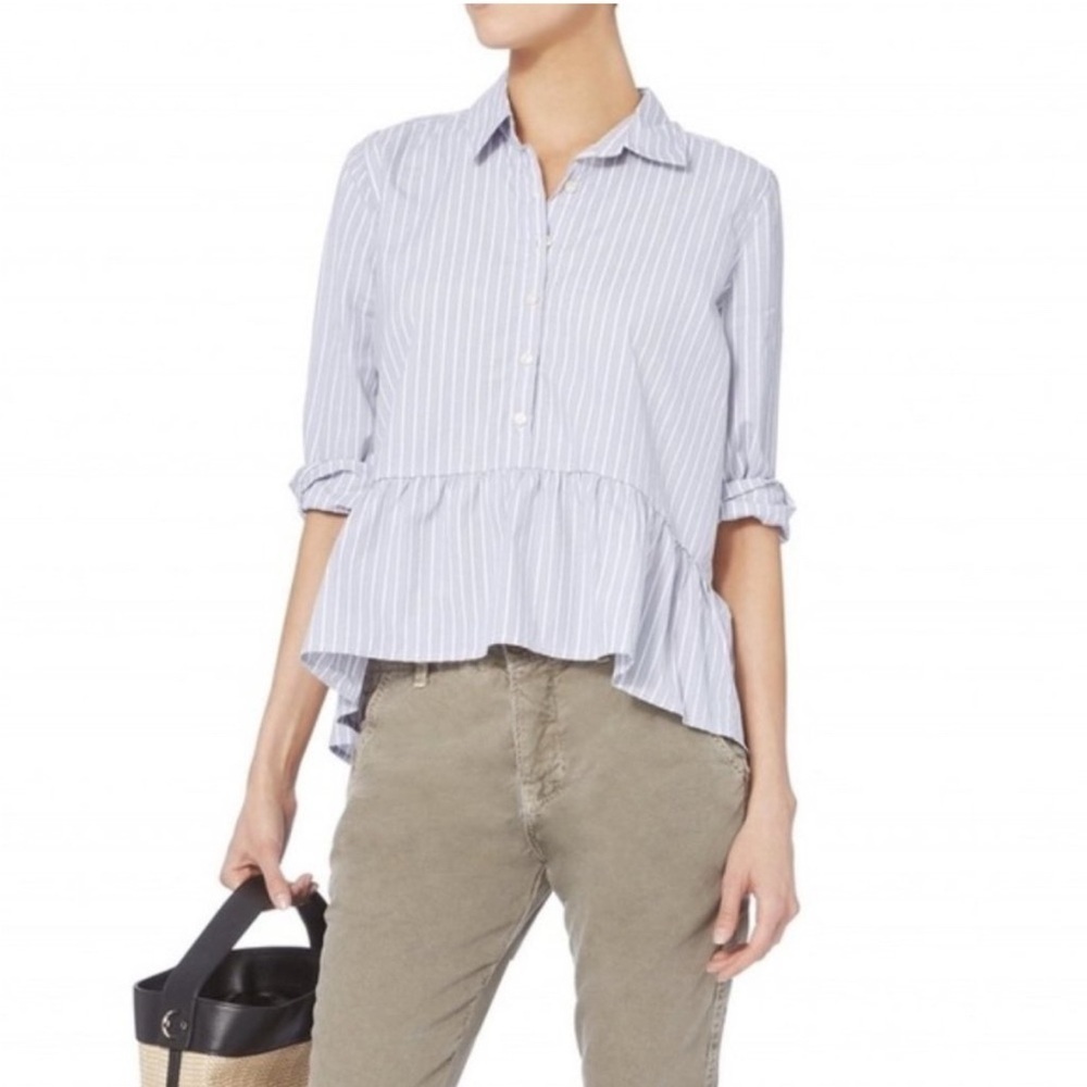 Birds of Paradis Trovata Striped Peplum Button Top